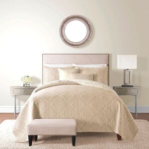 Medallion 4-Piece Reversible Twin Quilt  Bedding Set in Stone NWT